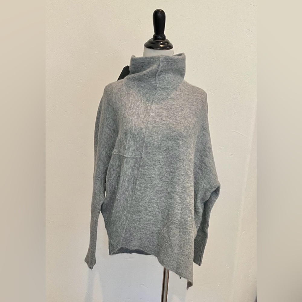AllSaints Lock Roll Neck Asymmetric Sweater in pale grey